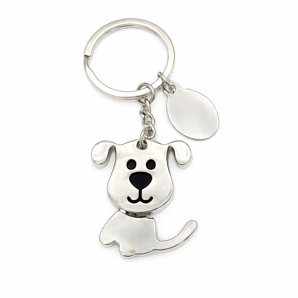 Promotech Hochwertiger Metall-Chrom Schlüsselanhänger - Lächelnder Welpen-Design Happy Dog - für Hundefreunde und Tierliebhaber