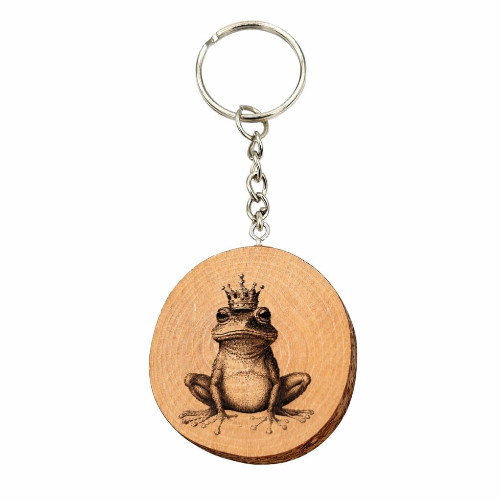 Frosch mit Krone Lasergravierter Holz Schlüsselanhänger
