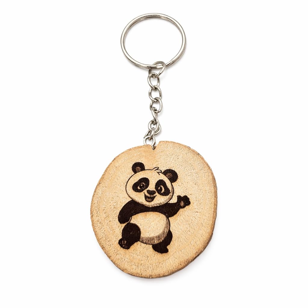 Panda tanzend Lasergravierter Holz Schlüsselanhänger