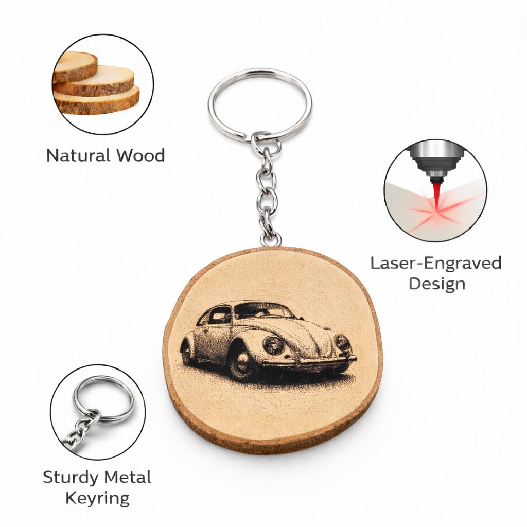 Legendäres Beetle Auto Lasergravierter Holz Schlüsselanhänger