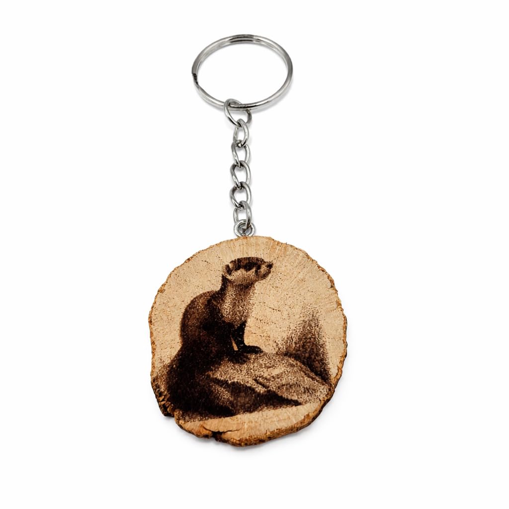 Promotech Das Wiesel Holz Schlüsselanhänger – Handgefertigt, Lasergraviert, Einzigartiges Design, Geschenkidee für Kinder & Erwachsene, Naturholz Anhänger für Schlüssel, Tasche & Rucksack