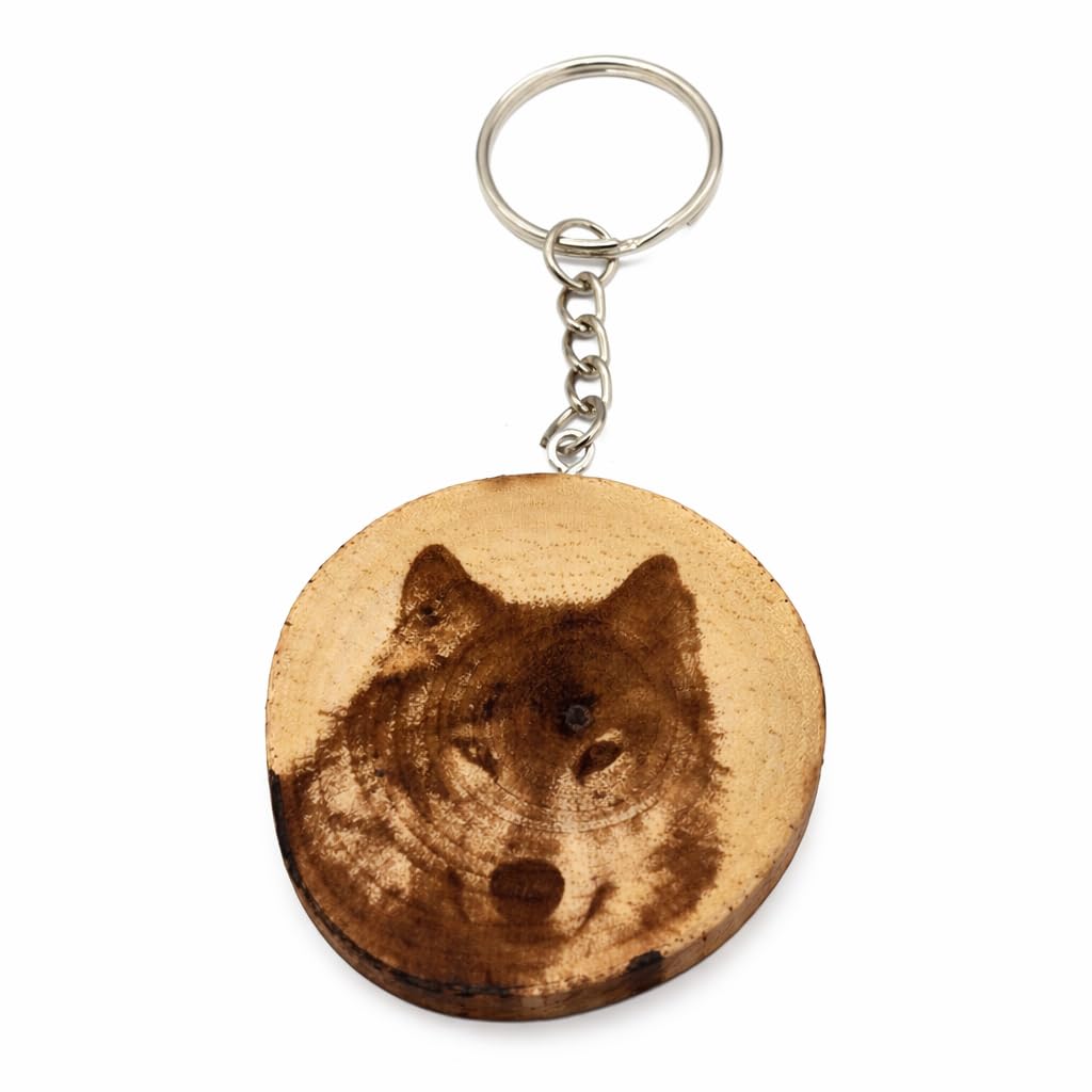 Wolf Lasergravierter Holz Schlüsselanhänger