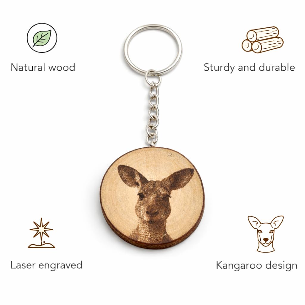 Promotech Känguru – Handgefertigter Holz-Schlüsselanhänger mit Lasergravur – Einzigartiges Naturholz-Accessoire