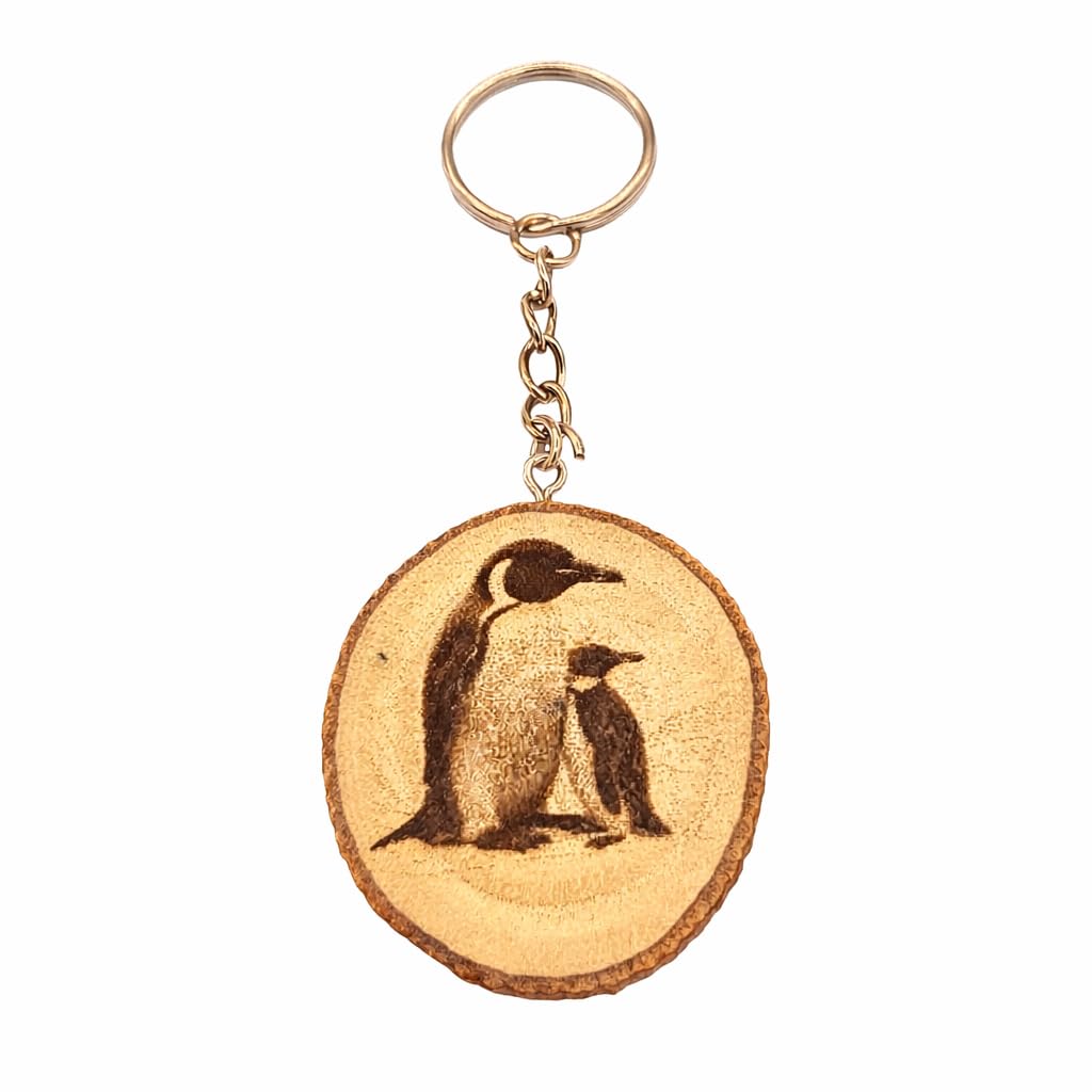 Promotech Kaiserpinguin Handgefertigter Lasergravierter Einzelstück Schlüsselanhänger aus Holz – Tiermotiv, Naturholz, Geschenkidee für Tierliebhaber und Naturliebhaber