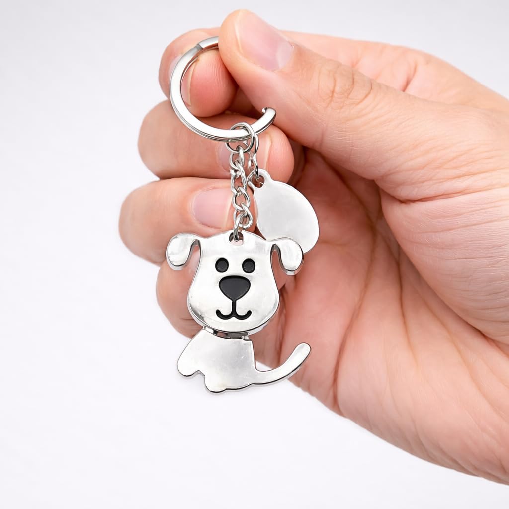 Promotech Hochwertiger Metall-Chrom Schlüsselanhänger - Lächelnder Welpen-Design Happy Dog - für Hundefreunde und Tierliebhaber