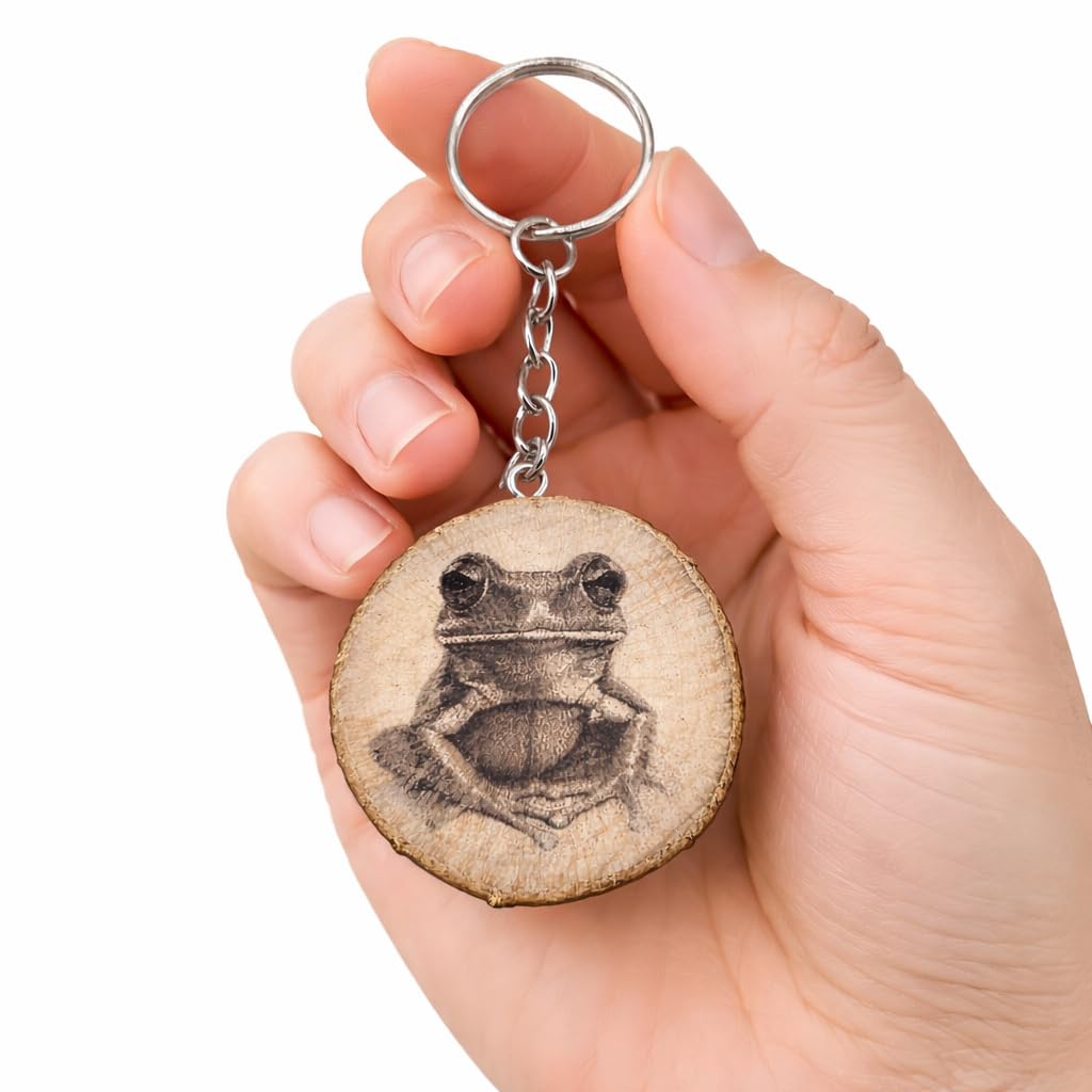 Grüner Baumfrosch Lasergravierter Holz Schlüsselanhänger