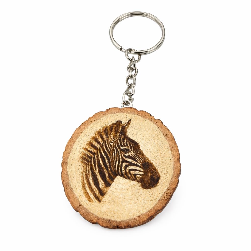 Promotech Majestätisches Zebra Handgefertigter Lasergravierter Einzelstück Schlüsselanhänger aus Holz – Tiermotiv, Naturholz, Geschenkidee für Safari- und Tierliebhaber