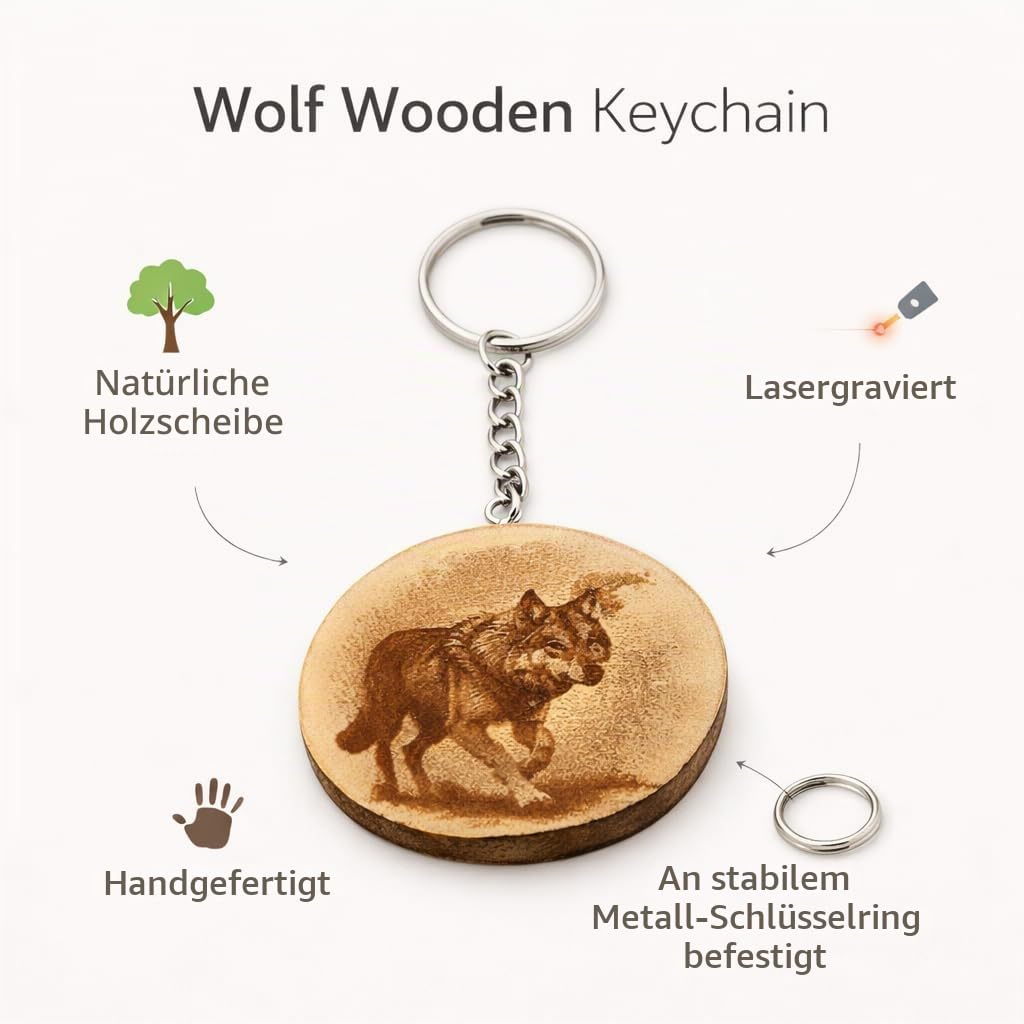 Einsamer Wolf Lasergravierter Holz Schlüsselanhänger