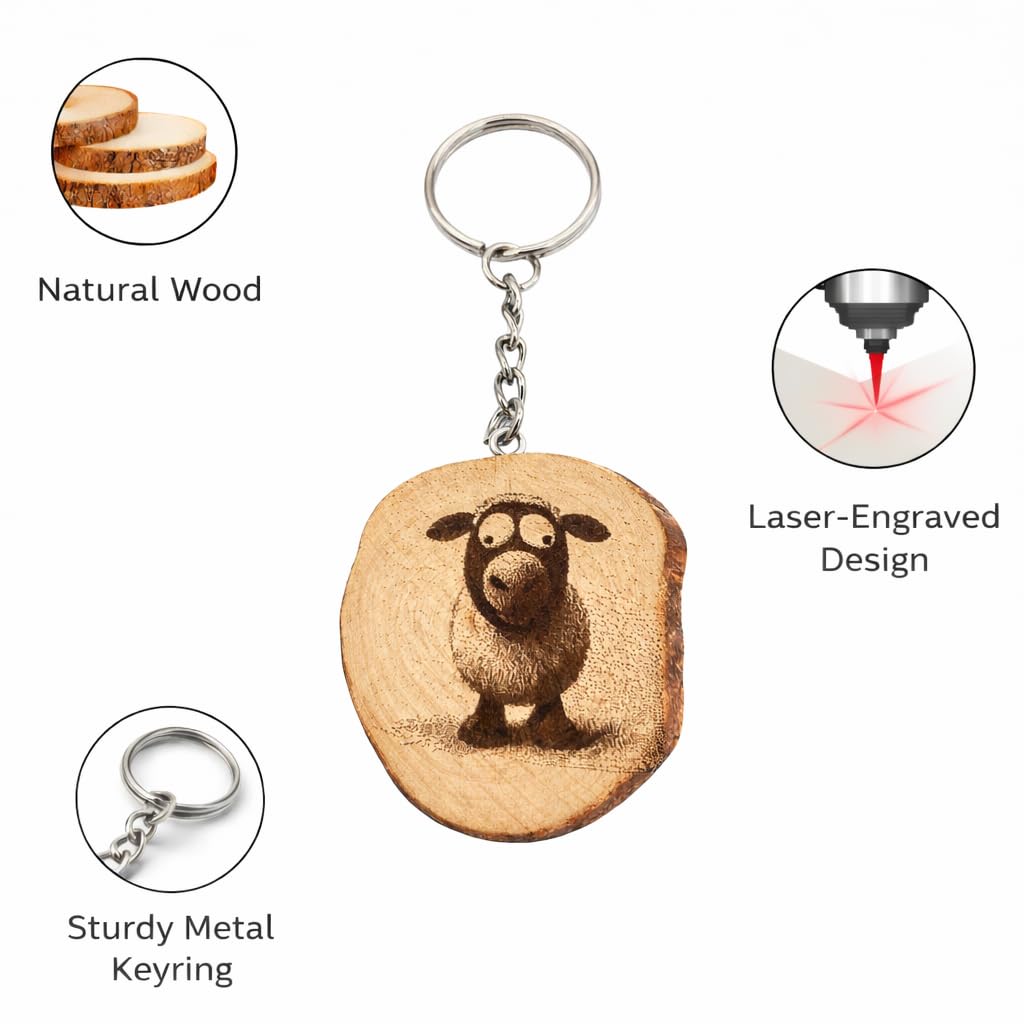 Lustiges Schaf (Model B) Lasergravierter Holz Schlüsselanhänger