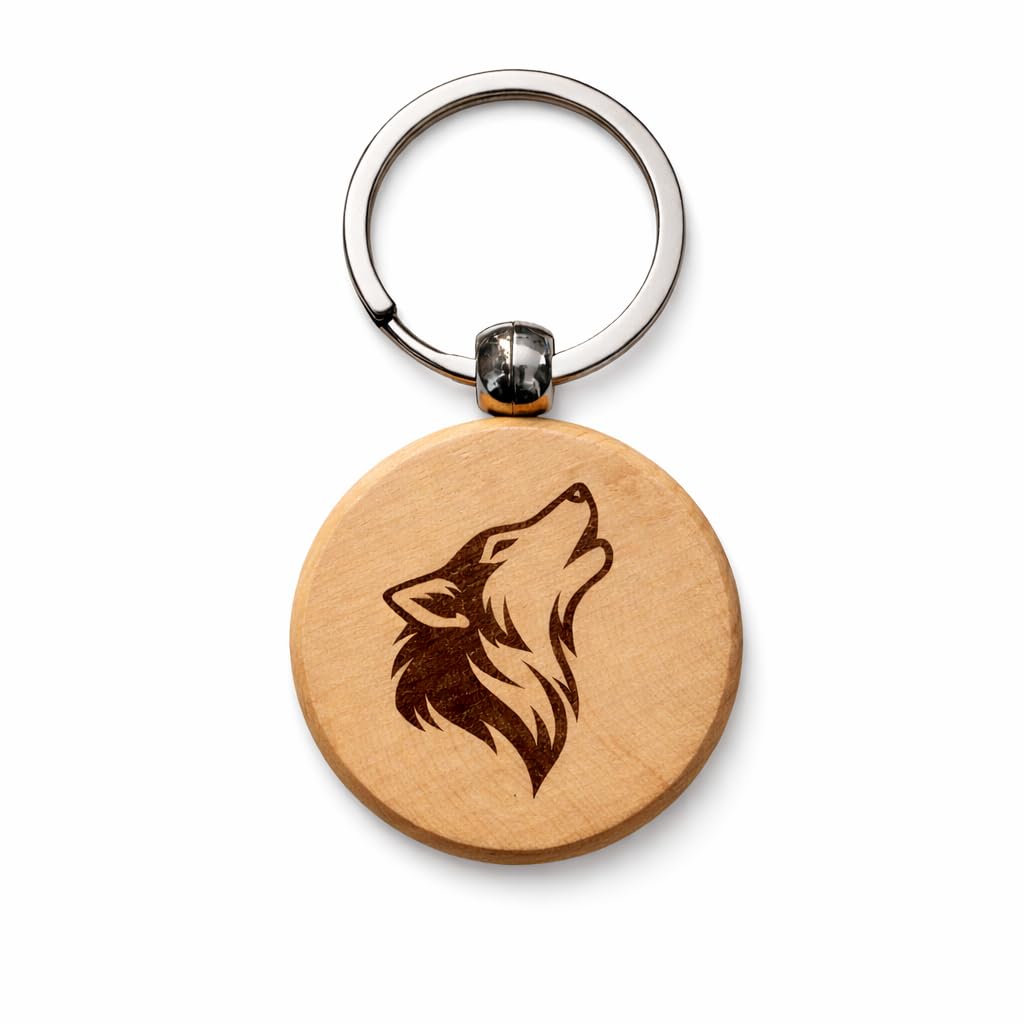 Minimaler Wolf Lasergravierter Holz Schlüsselanhänger