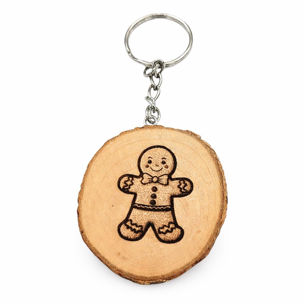 Lebkuchenmann Gingerbreadman mit Lasergravur Lasergravierter Holz Schlüsselanhänger