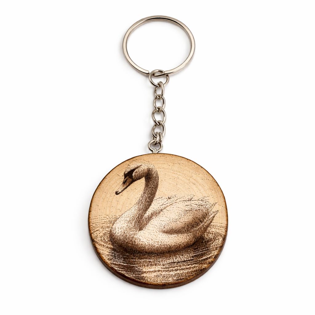 Promotech Der Schwan Handgefertigter Lasergravierter Holz-Schlüsselanhänger – Eleganter Naturholz-Schlüsselring für Tierliebhaber & Symbol für Reinheit und Schönheit
