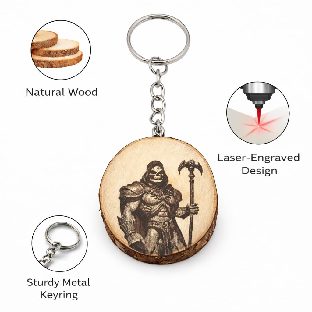 Promotech Skeletor Meister des Universums Handgefertigter Lasergravierter Einzelstück Schlüsselanhänger aus Holz