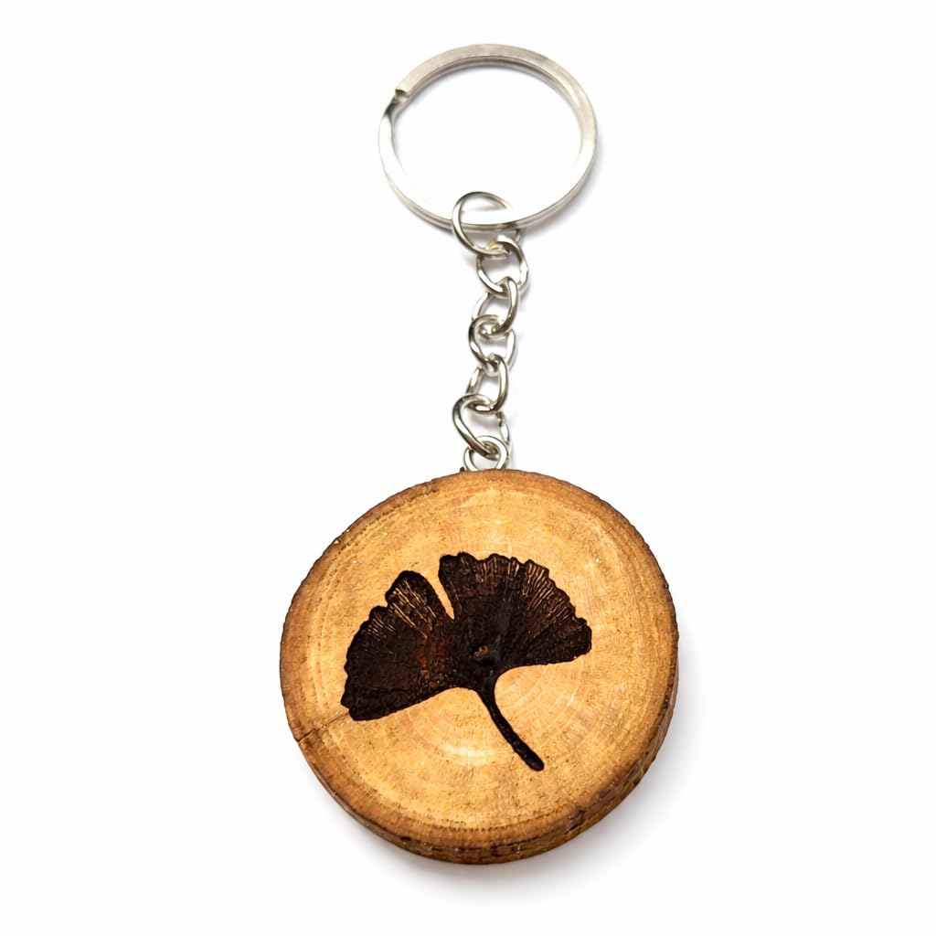 Ginkgo Biloba Lasergravierter Holz Schlüsselanhänger