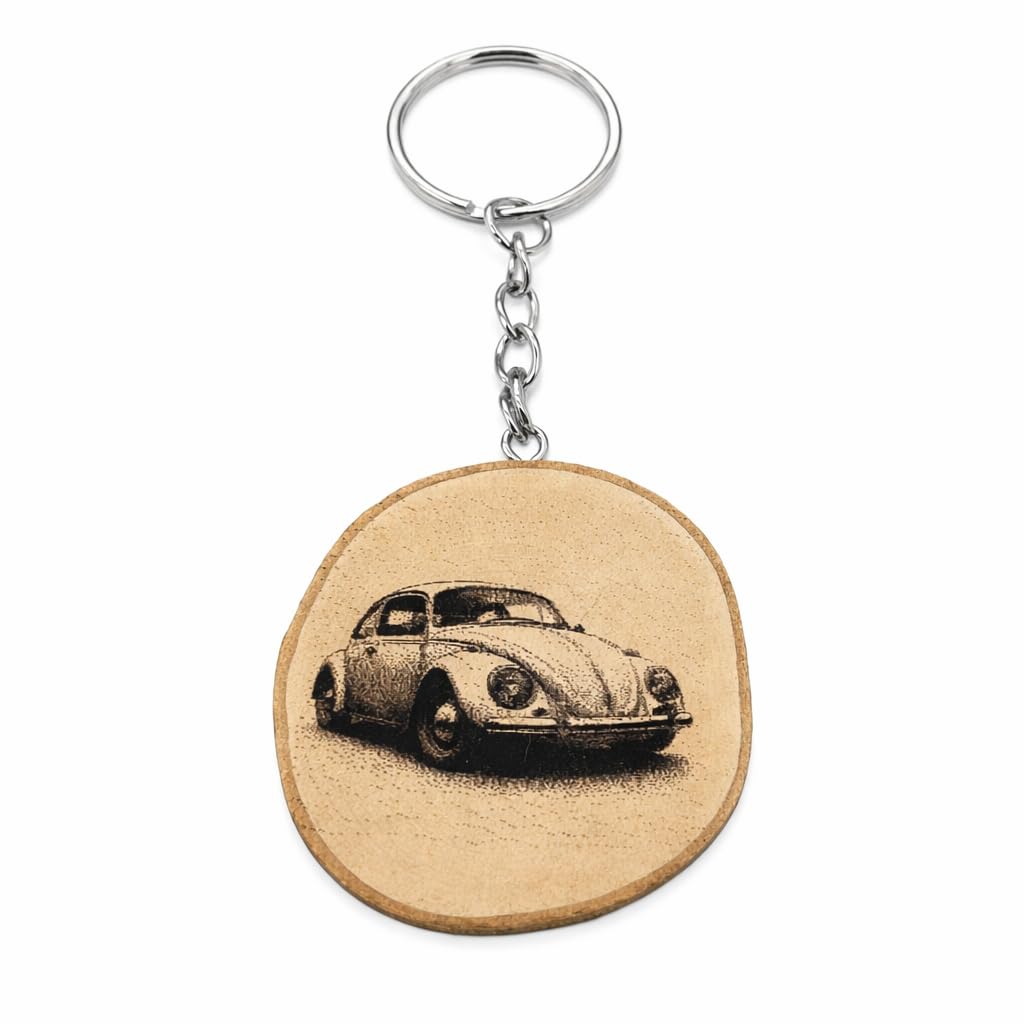 Legendäres Beetle Auto Lasergravierter Holz Schlüsselanhänger