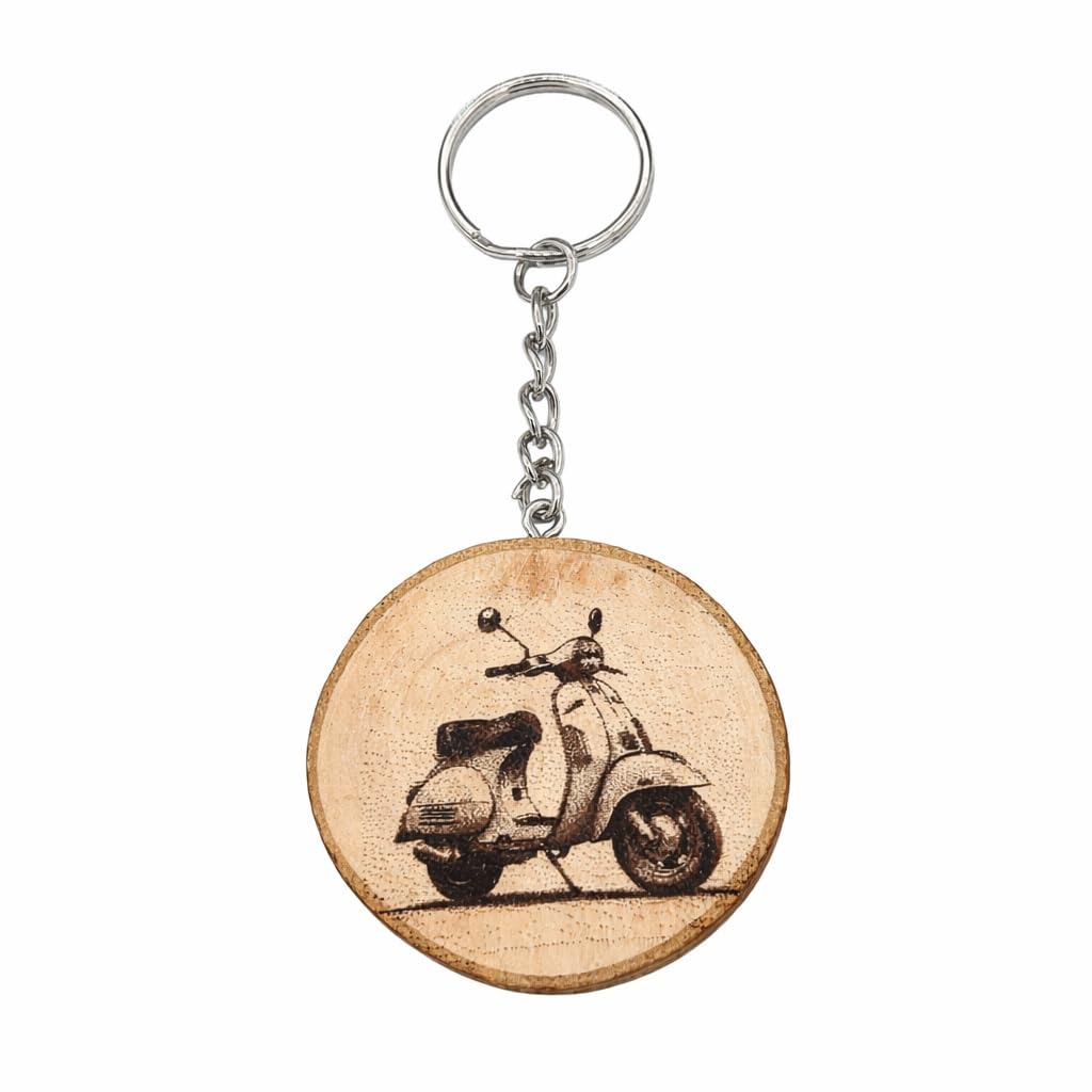 Retro Scooter Lasergravierter Holz Schlüsselanhänger