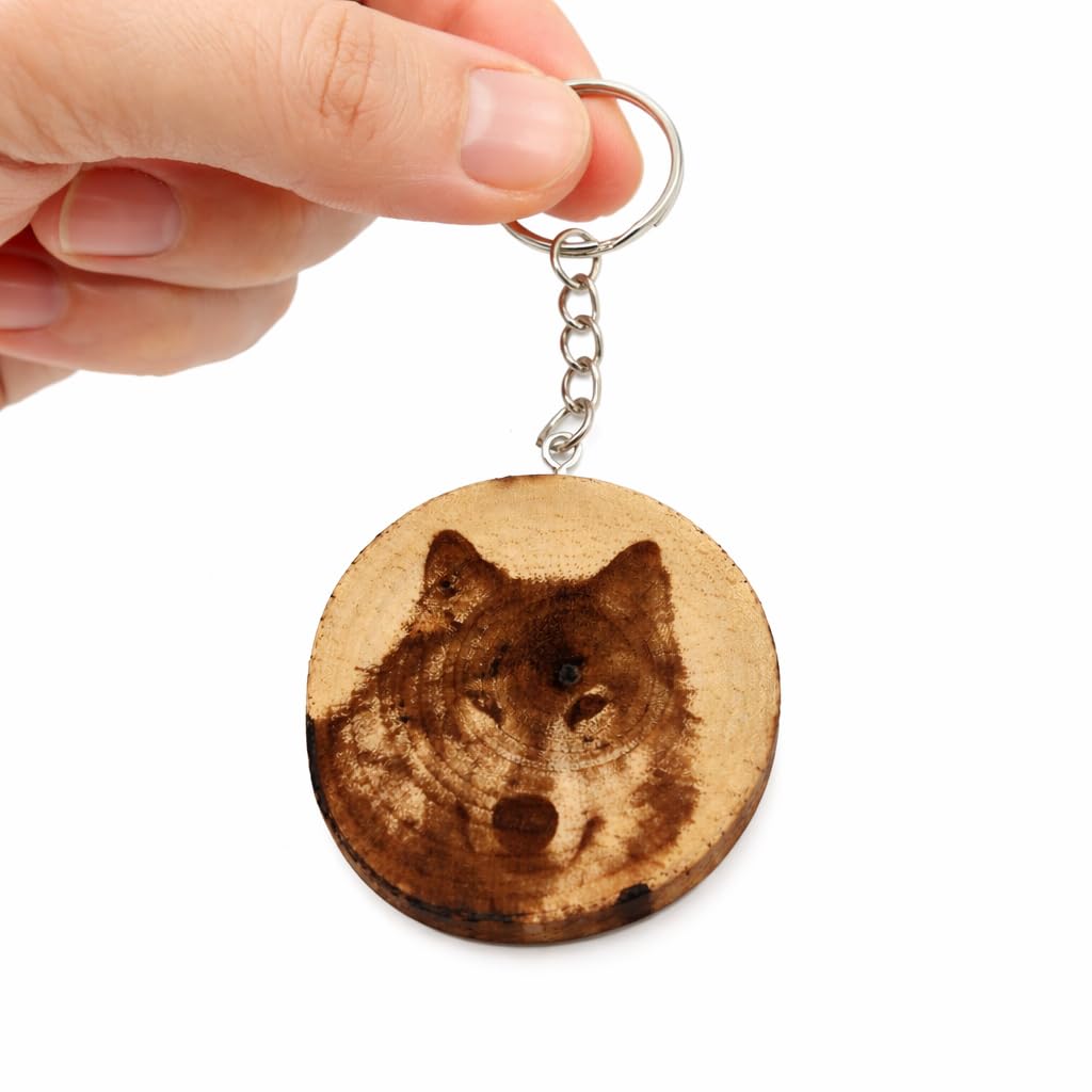 Wolf Lasergravierter Holz Schlüsselanhänger