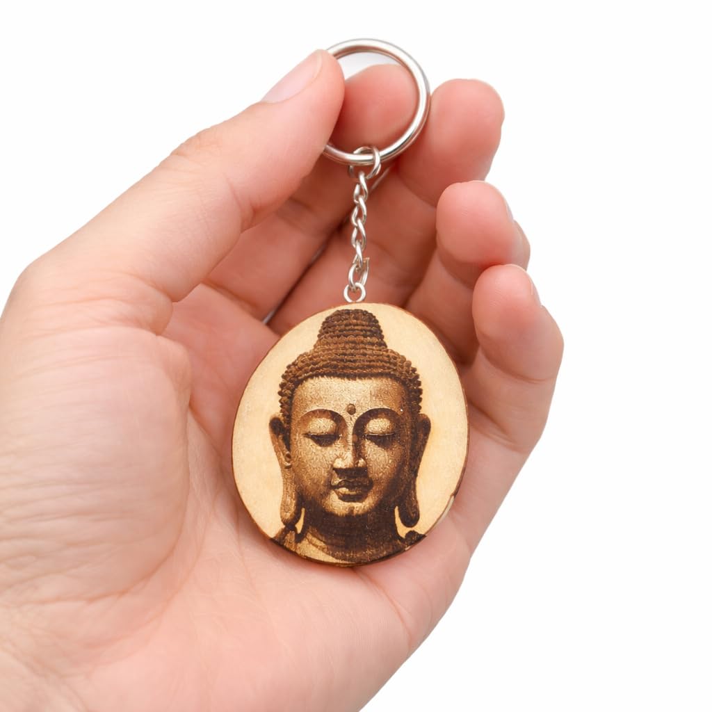 Buddha Lasergravierter Holz Schlüsselanhänger