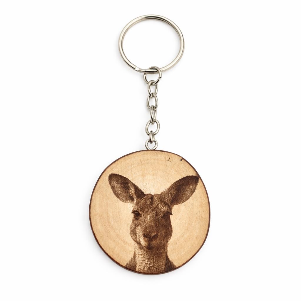 Promotech Känguru – Handgefertigter Holz-Schlüsselanhänger mit Lasergravur – Einzigartiges Naturholz-Accessoire