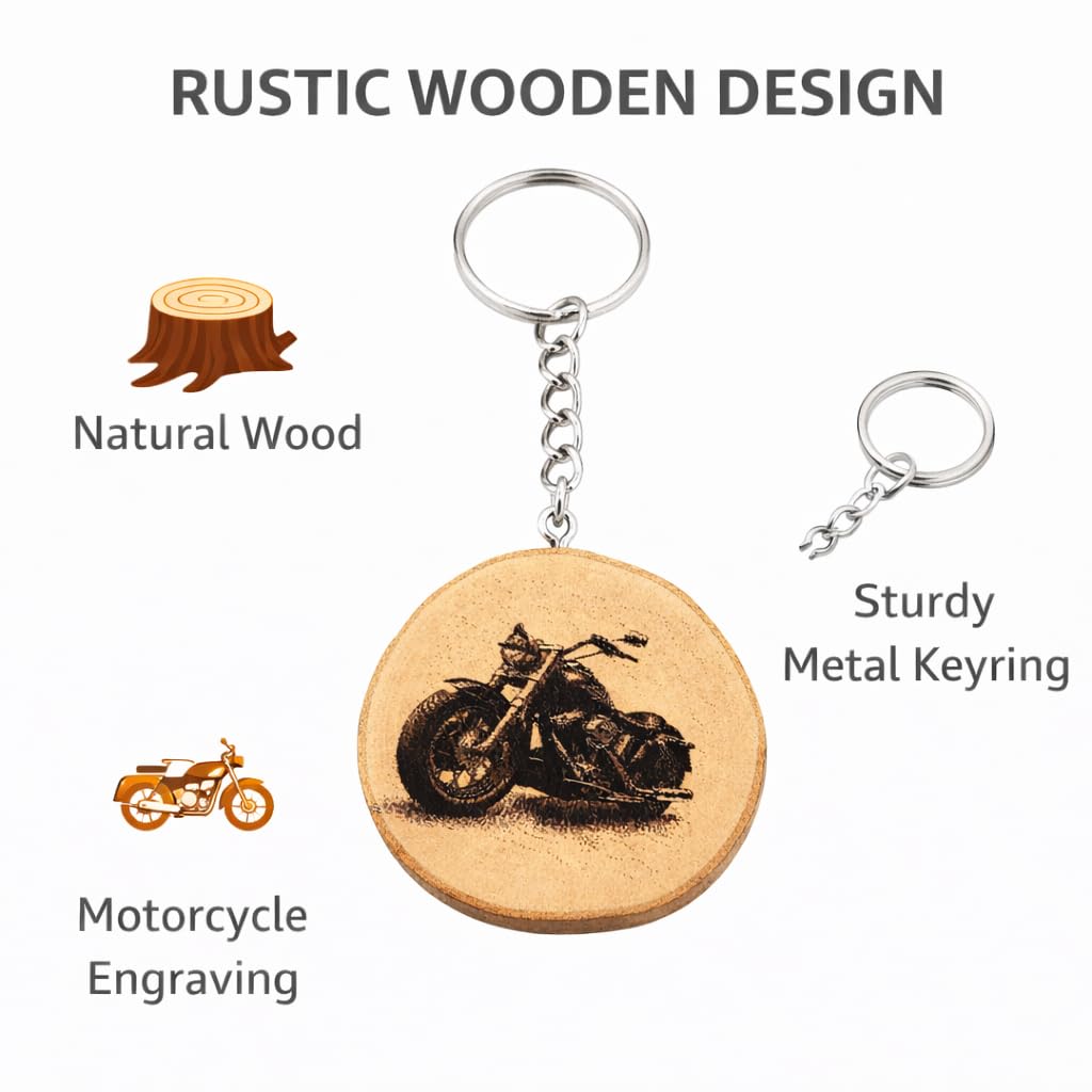 Promotech Harley Motorrad Schlüsselanhänger – Handgefertigter Holz-Anhänger mit Lasergravur – Robustes Accessoire für Motorradfans