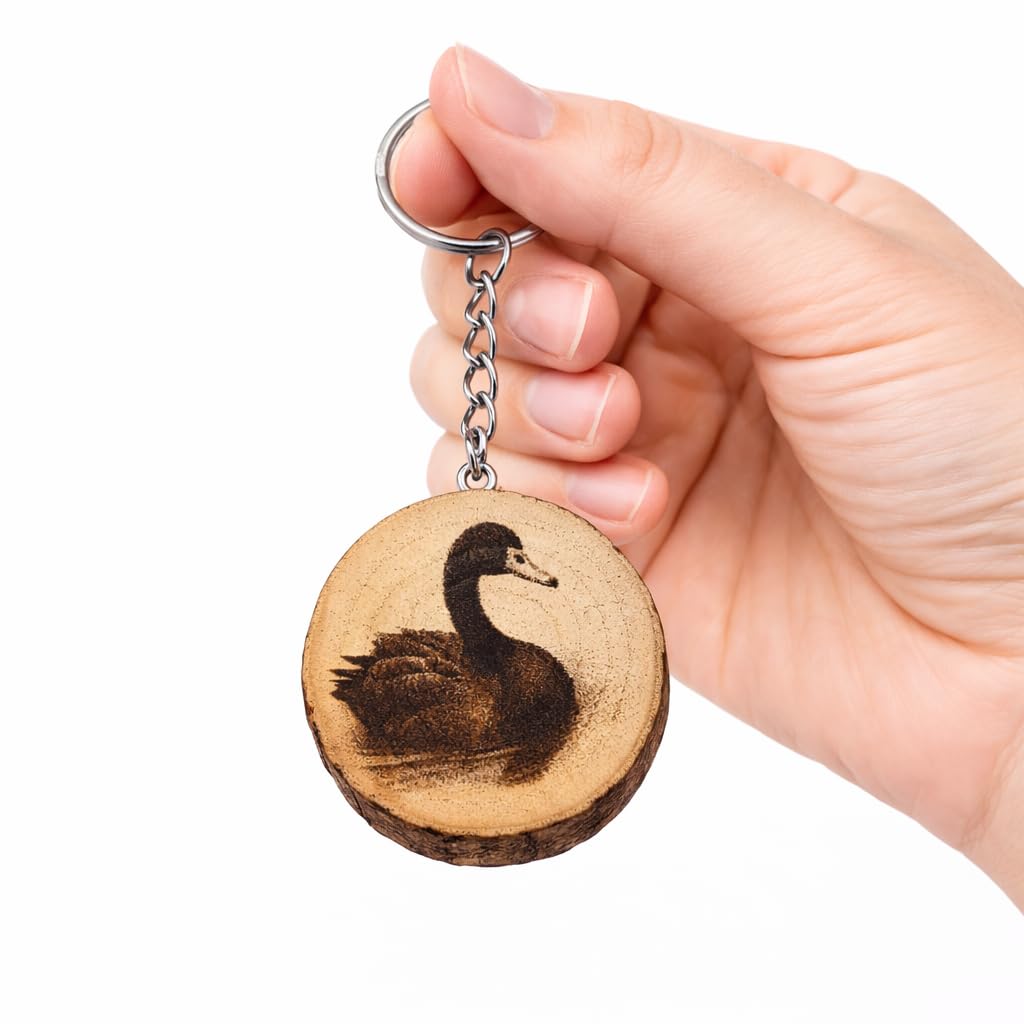 Promotech Schwarzer Schwan Handgefertigter Lasergravierter Holz-Schlüsselanhänger – Einzigartiger Naturholz-Schlüsselring für Tierliebhaber & Symbol der Eleganz