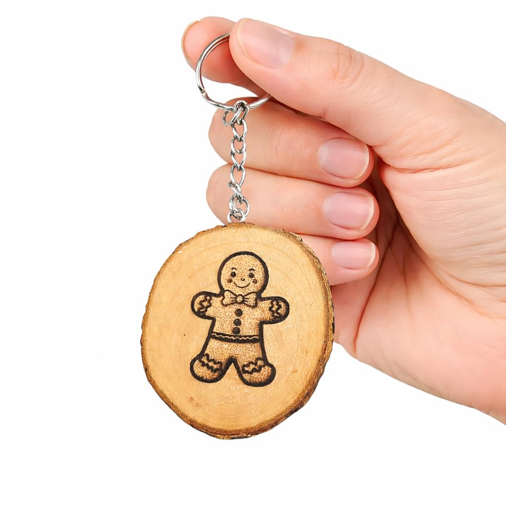 Lebkuchenmann Gingerbreadman mit Lasergravur Lasergravierter Holz Schlüsselanhänger