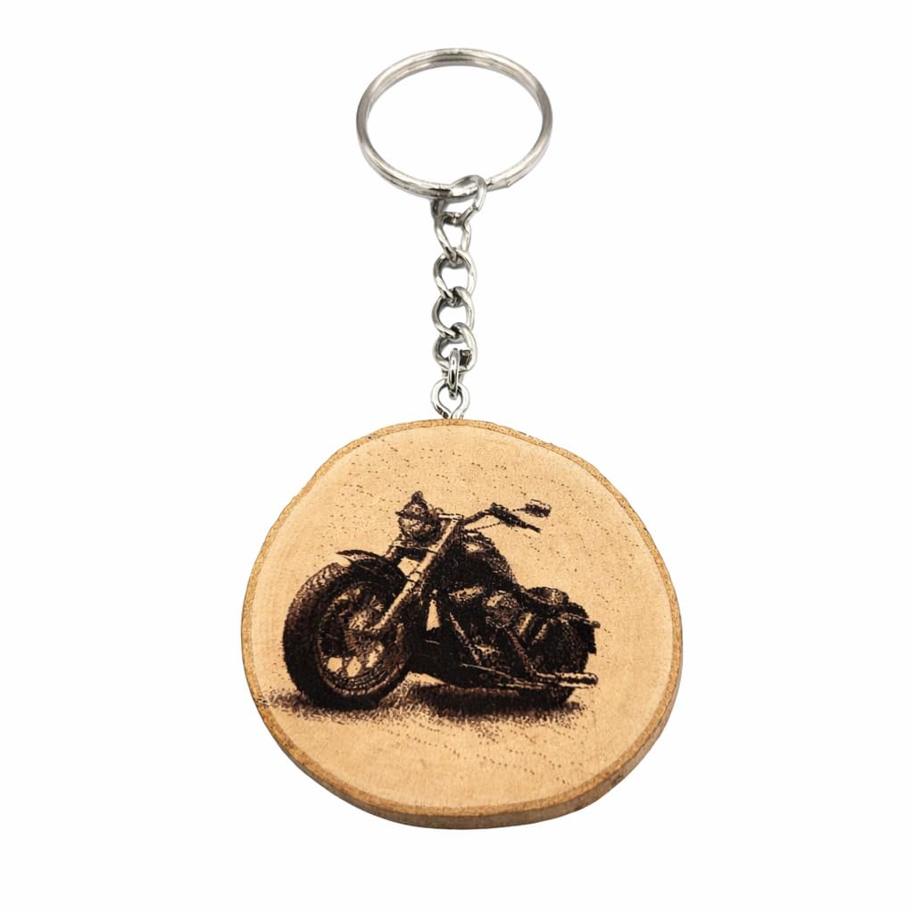Promotech Harley Motorrad Schlüsselanhänger – Handgefertigter Holz-Anhänger mit Lasergravur – Robustes Accessoire für Motorradfans