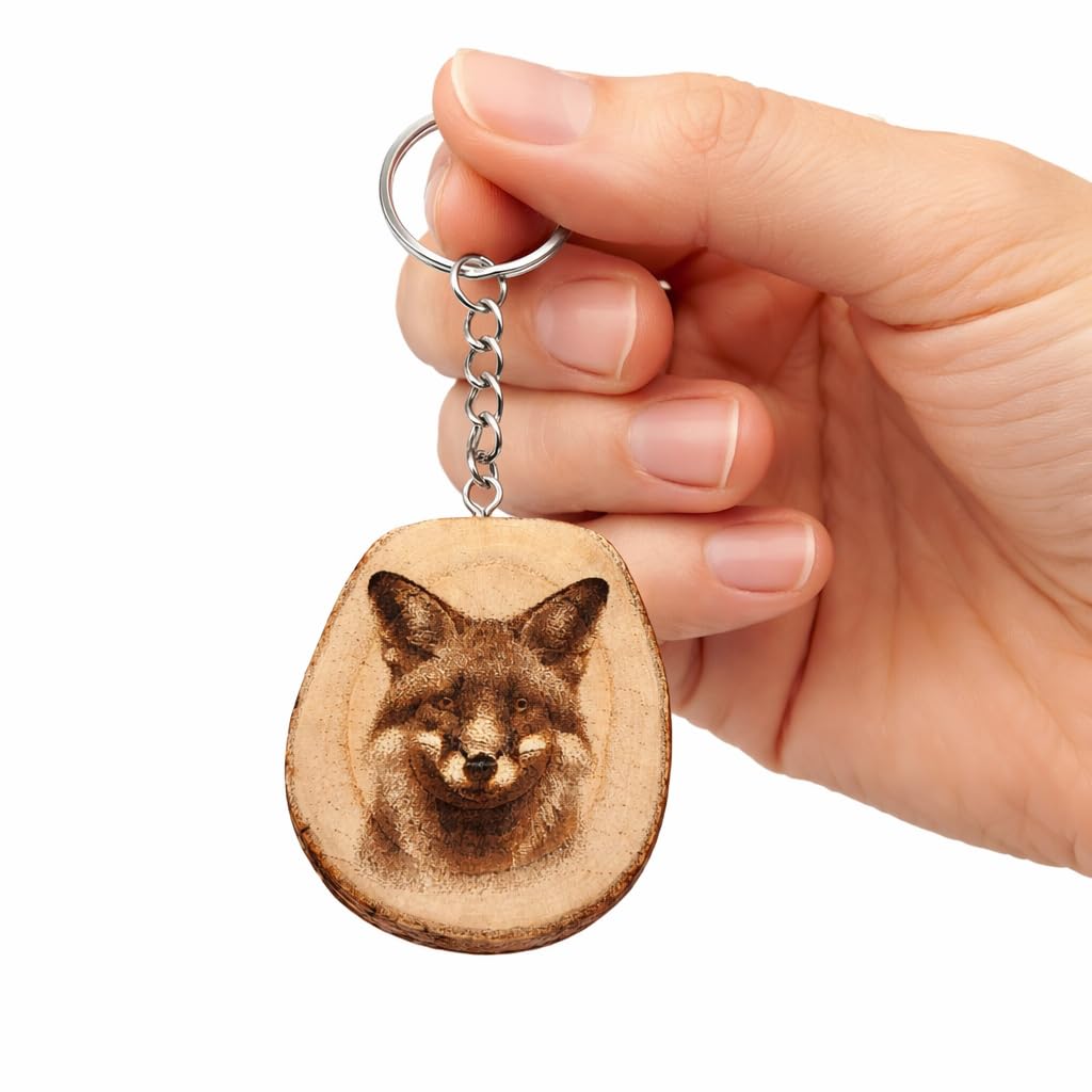 Promotech Schlauer Fuchs – Handgefertigter, lasergravierter Einzelstück-Schlüsselanhänger aus Naturholz, Symbol für Klugheit & Intuition