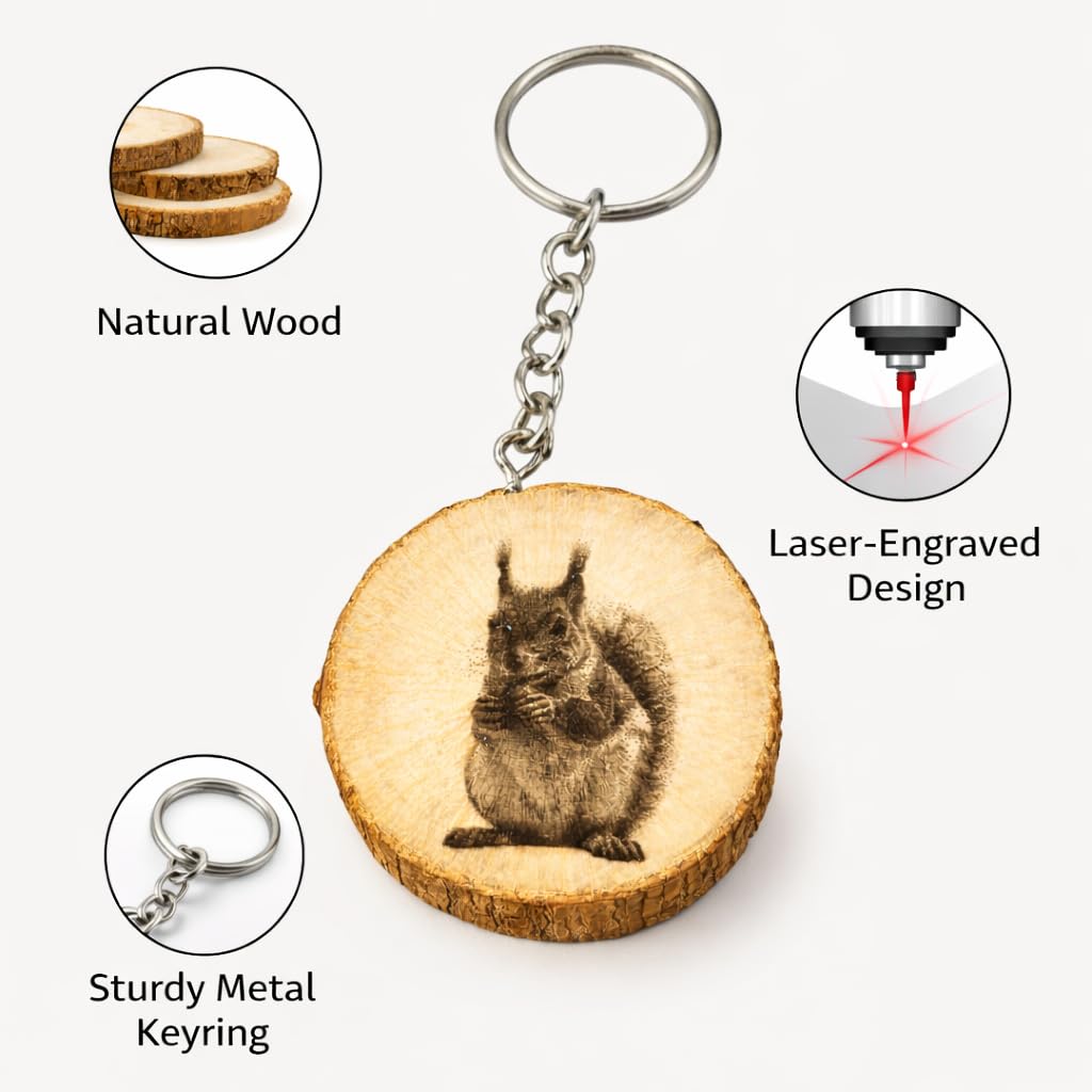 Eichhörnchen Lasergravierter Holz Schlüsselanhänger