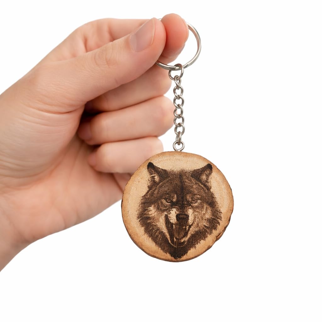Timberwolf Lasergravierter Holz Schlüsselanhänger