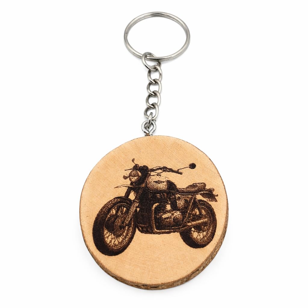 Ikonisches Motorrad Thunderbird Lasergravierter Holz Schlüsselanhänger
