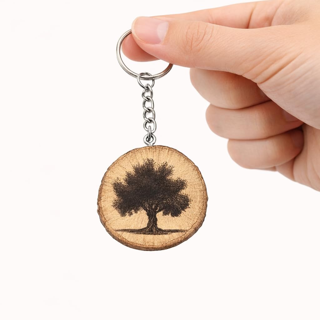 Olivenbaum Lasergravierter Holz Schlüsselanhänger