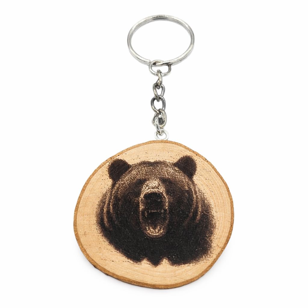 Grizzlybär Lasergravierter Holz Schlüsselanhänger