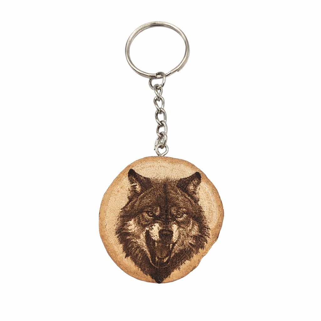 Timberwolf Lasergravierter Holz Schlüsselanhänger
