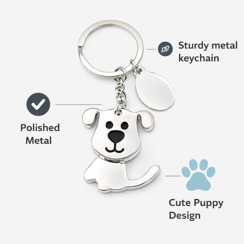 Promotech Hochwertiger Metall-Chrom Schlüsselanhänger - Lächelnder Welpen-Design Happy Dog - für Hundefreunde und Tierliebhaber