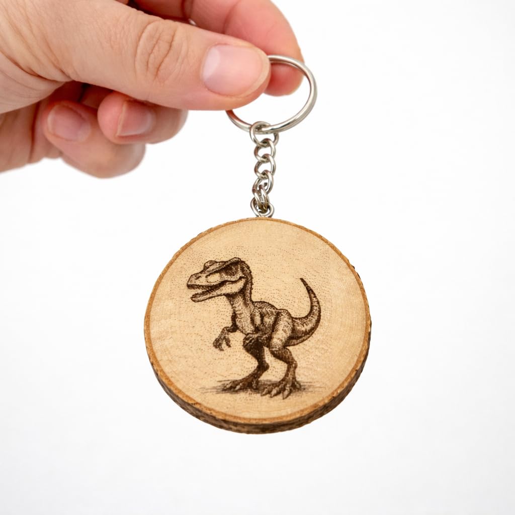 Dinosaurier für Kinder Lasergravierter Holz Schlüsselanhänger