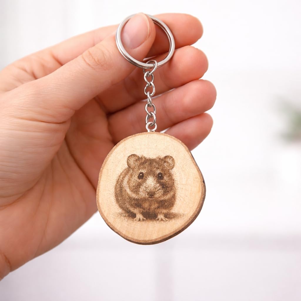 Meerschweinchen Lasergravierter Holz Schlüsselanhänger
