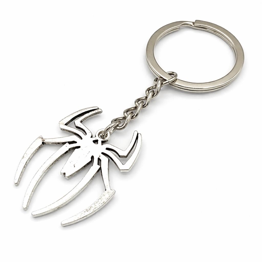 Promotech Superheld Spinne Schlüsselanhänger – Silberner Metall-Schlüsselring im Spider Design – Robustes Fan-Accessoire für Kinder & Erwachsene