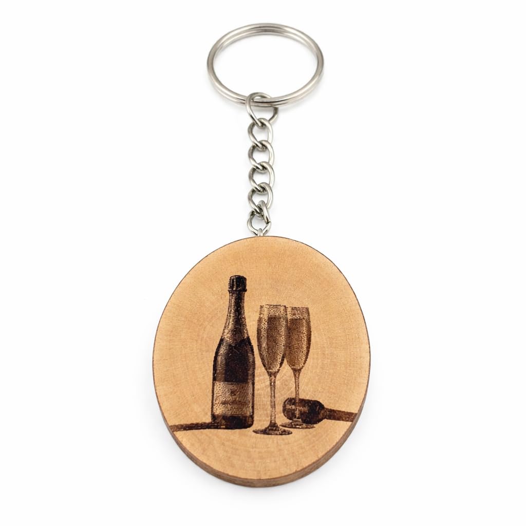 Champagner Flaschen Lasergravierter Holz Schlüsselanhänger