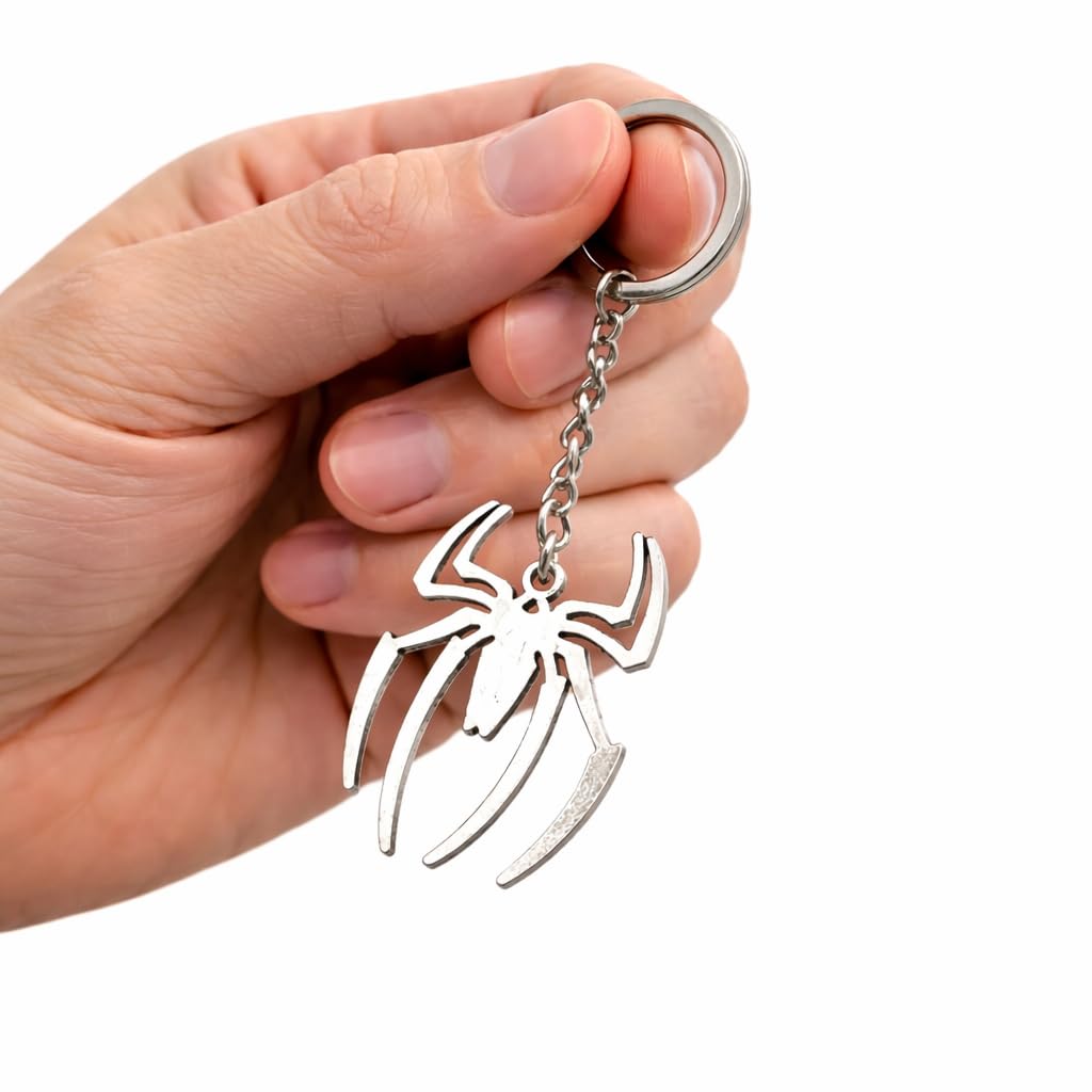Promotech Superheld Spinne Schlüsselanhänger – Silberner Metall-Schlüsselring im Spider Design – Robustes Fan-Accessoire für Kinder & Erwachsene