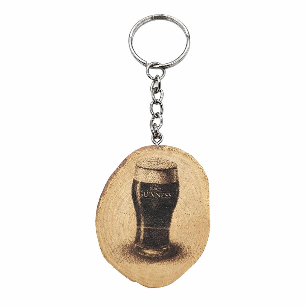 Promotech Irish Stout Bier Handgefertigter Lasergravierter Einzelstück Schlüsselanhänger aus Holz – Biermotiv, Naturholz, Geschenkidee für Bierliebhaber und Irland-Fans