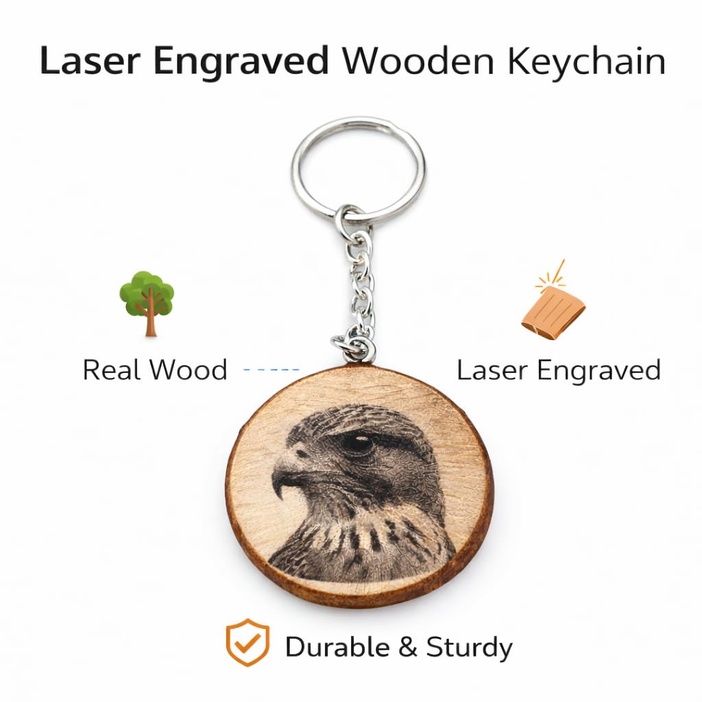Turmfalke Greifvogel Lasergravierter Holz Schlüsselanhänger