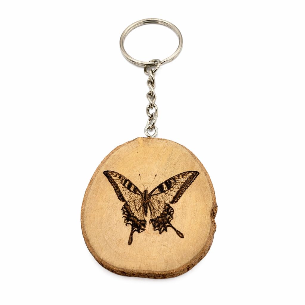 Promotech Ritterfalter Schmetterling Handgefertigter Lasergravierter Einzelstück Schlüsselanhänger aus Holz – Naturholz, Insektenmotiv, Geschenkidee für Naturliebhaber und Schmetterlingsfreunde
