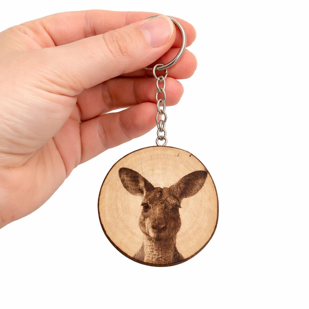 Promotech Känguru – Handgefertigter Holz-Schlüsselanhänger mit Lasergravur – Einzigartiges Naturholz-Accessoire