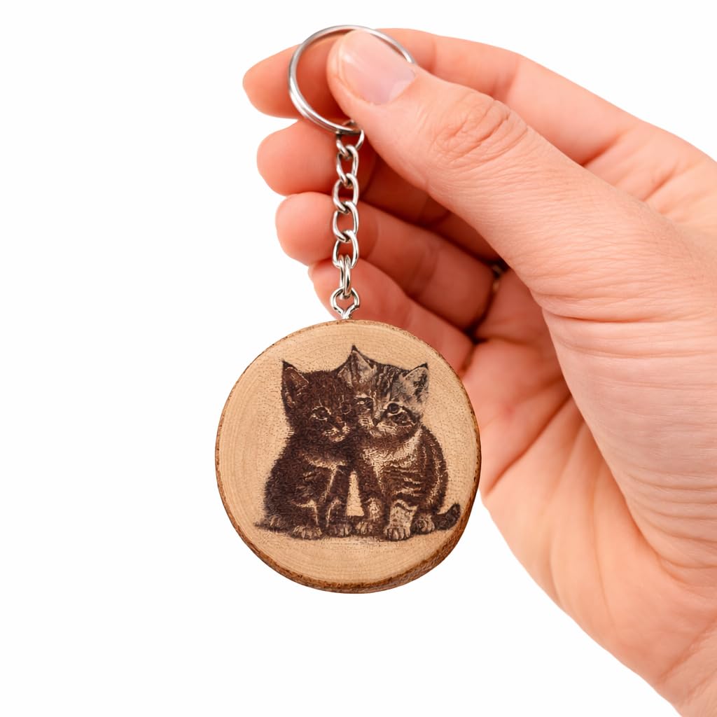 Katzenliebe Lasergravierter Holz Schlüsselanhänger