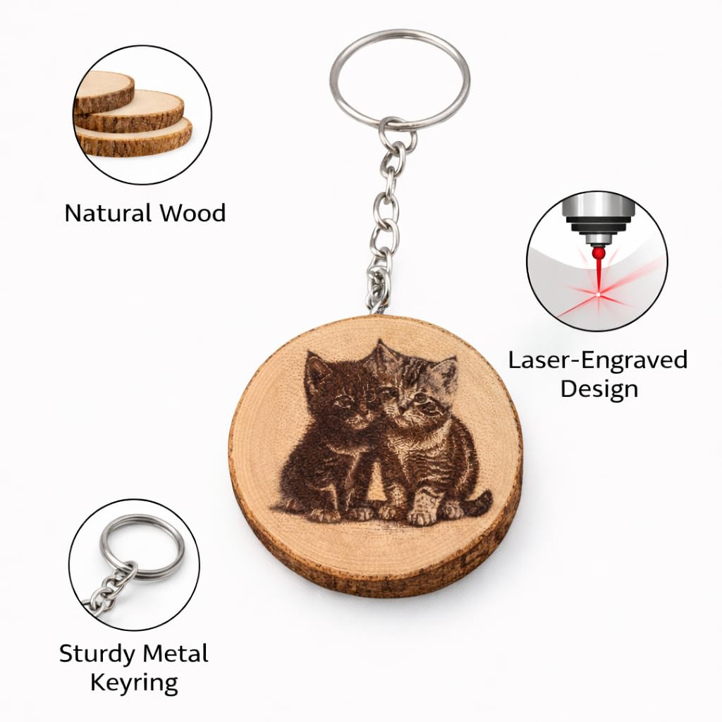 Katzenliebe Lasergravierter Holz Schlüsselanhänger