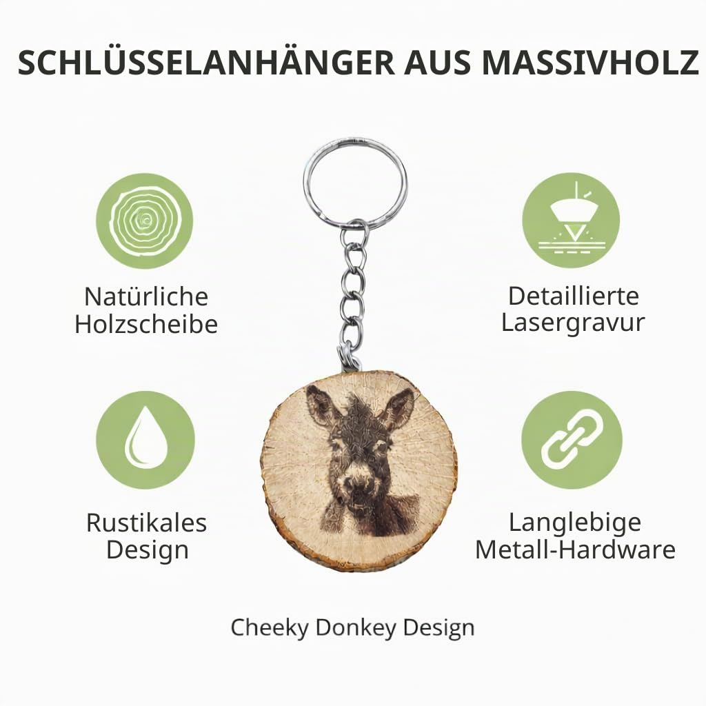 Frecher Esel Lasergravierter Holz Schlüsselanhänger
