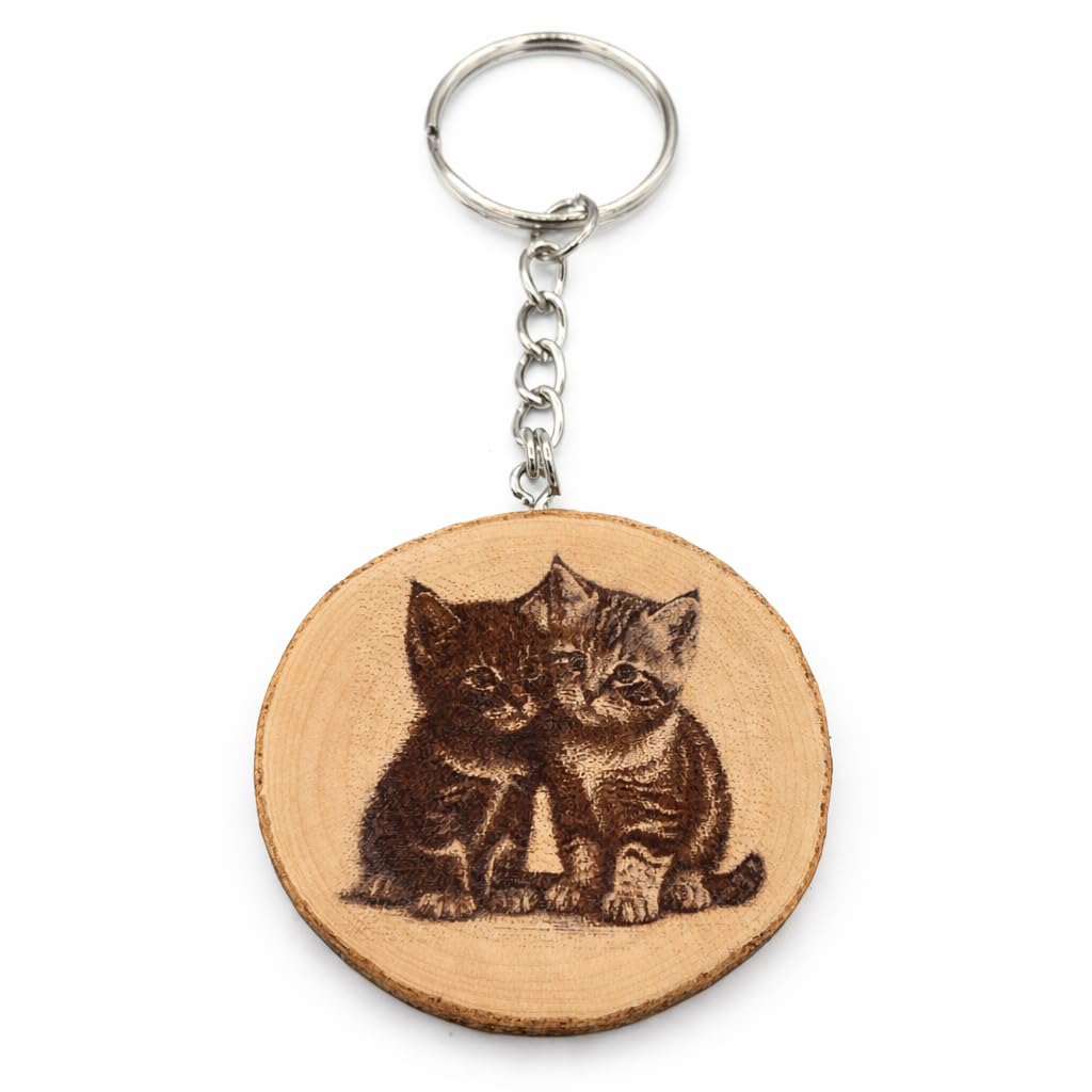 Katzenliebe Lasergravierter Holz Schlüsselanhänger
