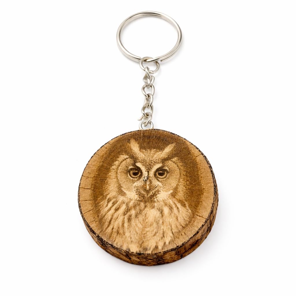 Portachiavi in legno inciso al laser Gufo nella cavità di un albero