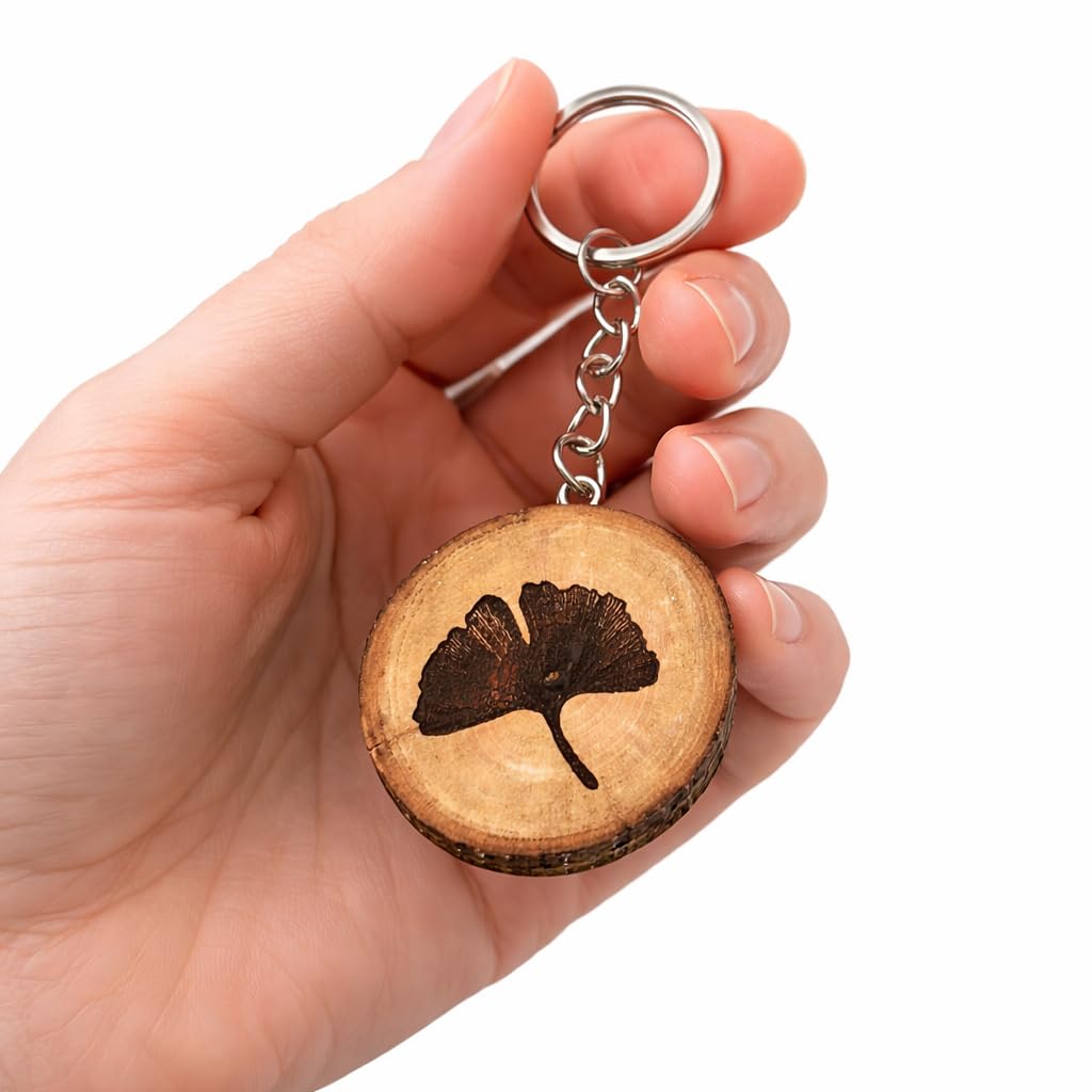 Ginkgo Biloba Lasergravierter Holz Schlüsselanhänger